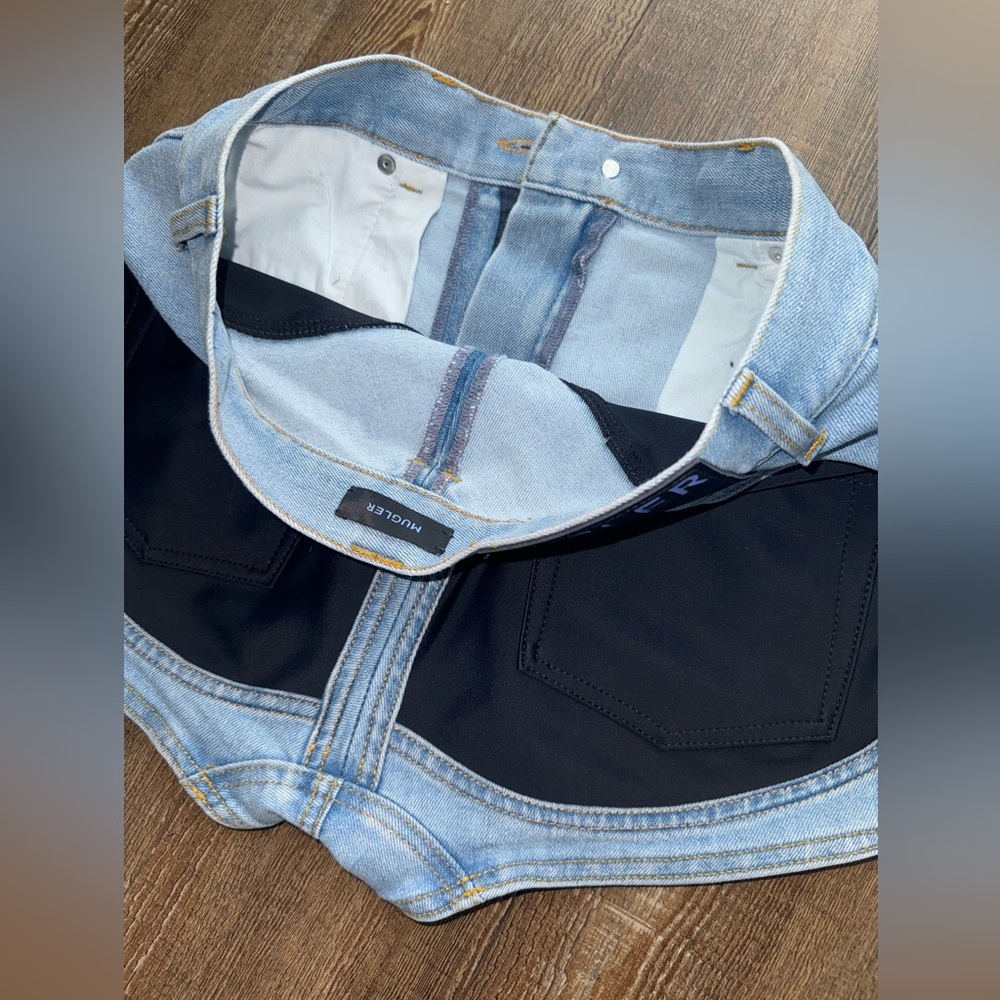Mugler Light Blue Denim Shorts with Black Back Panels - Picture 4 of 5
